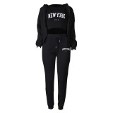 Padded Sweatshirt Letter Printed Hooded Sport Casual Three Piece Set TK-003
