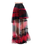Contrast Color High Waist Mesh Long Skirts XHXF-375