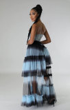 Contrast Color High Waist Mesh Long Skirts XHXF-375