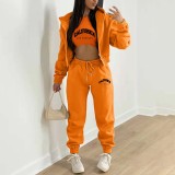 Padded Sweatshirt Letter Printed Hooded Sport Three Piece Pants Set TK-004