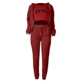 Padded Sweatshirt Letter Printed Hooded Sport Casual Three Piece Set TK-003