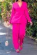 Plus Size Solid Color Long Sleeve Blazer Two Piece Pants Set OD-8631
