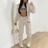Padded Sweatshirt Letter Printed Hooded Sport Casual Three Piece Set TK-003