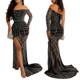 Sexy One Shoulder Hot Drill Split Nightclub Dress CYA-900157B
