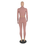 Solid Color Long Sleeve Tops Leggings Pants Two Piece Set YH-5182
