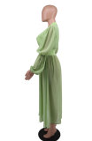 Solid Cchiffon Patchwork Long Sleeve Long Dress XHXF-8685