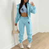 Padded Sweatshirt Letter Printed Hooded Sport Casual Three Piece Set TK-003