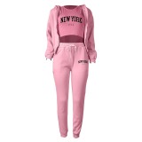 Padded Sweatshirt Letter Printed Hooded Sport Casual Three Piece Set TK-003