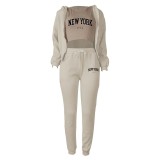 Padded Sweatshirt Letter Printed Hooded Sport Casual Three Piece Set TK-003