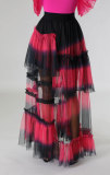 Contrast Color High Waist Mesh Long Skirts XHXF-375
