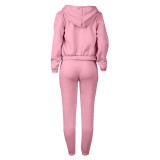Padded Sweatshirt Letter Printed Hooded Sport Casual Three Piece Set TK-003