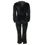 Gold Velvet Zipper long Sleeve Hooded Warm 2 Piece Pants Set LSD-1367