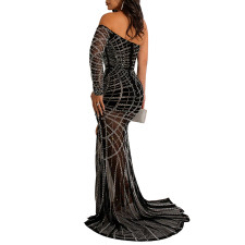 Sexy One Shoulder Hot Drill Split Nightclub Dress CYA-900157B