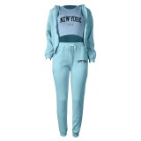 Padded Sweatshirt Letter Printed Hooded Sport Casual Three Piece Set TK-003