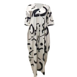 Printed Pullover Poncho Loose Pants Two Piece Set LSD-5456