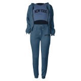 Padded Sweatshirt Letter Printed Hooded Sport Casual Three Piece Set TK-003