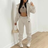 Padded Sweatshirt Letter Printed Hooded Sport Three Piece Pants Set TK-004