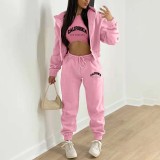 Padded Sweatshirt Letter Printed Hooded Sport Three Piece Pants Set TK-004