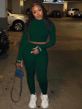 Solid Color Long Sleeve Tops Leggings Pants Two Piece Set YH-5182