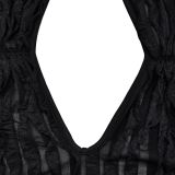 Solid Color Hollow Out Wave Pattern Mini Dress GFYX-6670