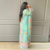 Plus Size Pleated Printed Trench Coat Long Jacket NNWF-10634