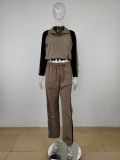 Lapel Color Block Long Sleeve Pants Sport Two Piece Set MUE-7970