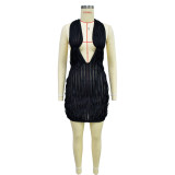 Solid Color Hollow Out Wave Pattern Mini Dress GFYX-6670