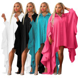 Fashion Irregular Cardigan Solid Color Loose Dress NNWF-10324