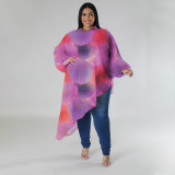 Plus Size Sleeve Round Neck Printed Chiffon Top NNWF-7942