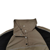 Lapel Color Block Long Sleeve Pants Sport Two Piece Set MUE-7970
