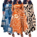Plus Size Print Tie Up Big Swing Maxi Dress NNWF-7964