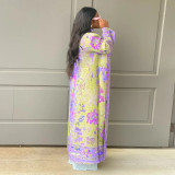 Plus Size Pleated Printed Trench Coat Long Jacket NNWF-10634