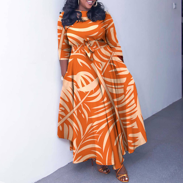Plus Size Print Tie Up Big Swing Maxi Dress NNWF-7964