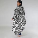 Plus Size Sleeve Round Neck Printed Chiffon Top NNWF-7942