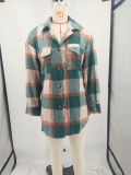 Plus Size Loose Plaid Mauney Long Sleeve Shirt Coat YIM-370