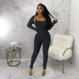 Long Sleeve Tops And Sling U Neck Tigh Jumpsuit 2 Piece Set YF-10648