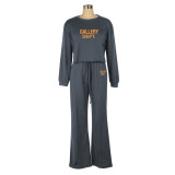 Letter Print Long Sleeve  Sweatshirt And Pants Thickened Two Piece Set XMF-318