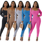 Long Sleeve Tops And Sling U Neck Tigh Jumpsuit 2 Piece Set YF-10648