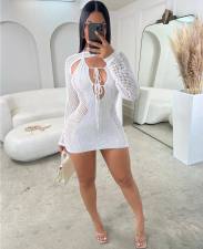 Sexy Hollow Out Tie Up Backless Mini Dress MDF-5387