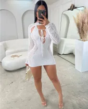 Sexy Hollow Out Tie Up Backless Mini Dress MDF-5387