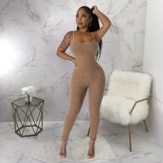 Long Sleeve Tops And Sling U Neck Tigh Jumpsuit 2 Piece Set YF-10648