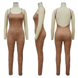 Long Sleeve Tops And Sling U Neck Tigh Jumpsuit 2 Piece Set YF-10648