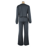 Letter Print Long Sleeve  Sweatshirt And Pants Thickened Two Piece Set XMF-318