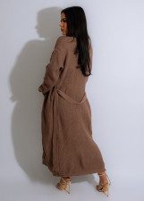 Casual Solid Sweater Wrap Chest Jacket Three Piece Short Set YS-869