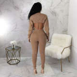 Long Sleeve Tops And Sling U Neck Tigh Jumpsuit 2 Piece Set YF-10648