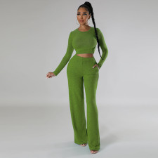 Casual Slim Solid Color Long Sleeve Pant Two Piece Set MIL-525