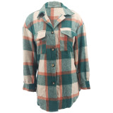 Plus Size Loose Plaid Mauney Long Sleeve Shirt Coat YIM-370