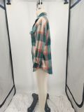 Plus Size Loose Plaid Mauney Long Sleeve Shirt Coat YIM-370