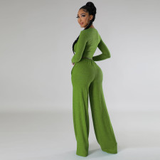 Casual Slim Solid Color Long Sleeve Pant Two Piece Set MIL-525