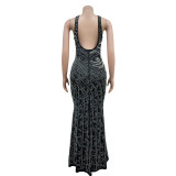 Sexy Hot Drill Sleeveless Split Backless Maxi Dress BY-6679